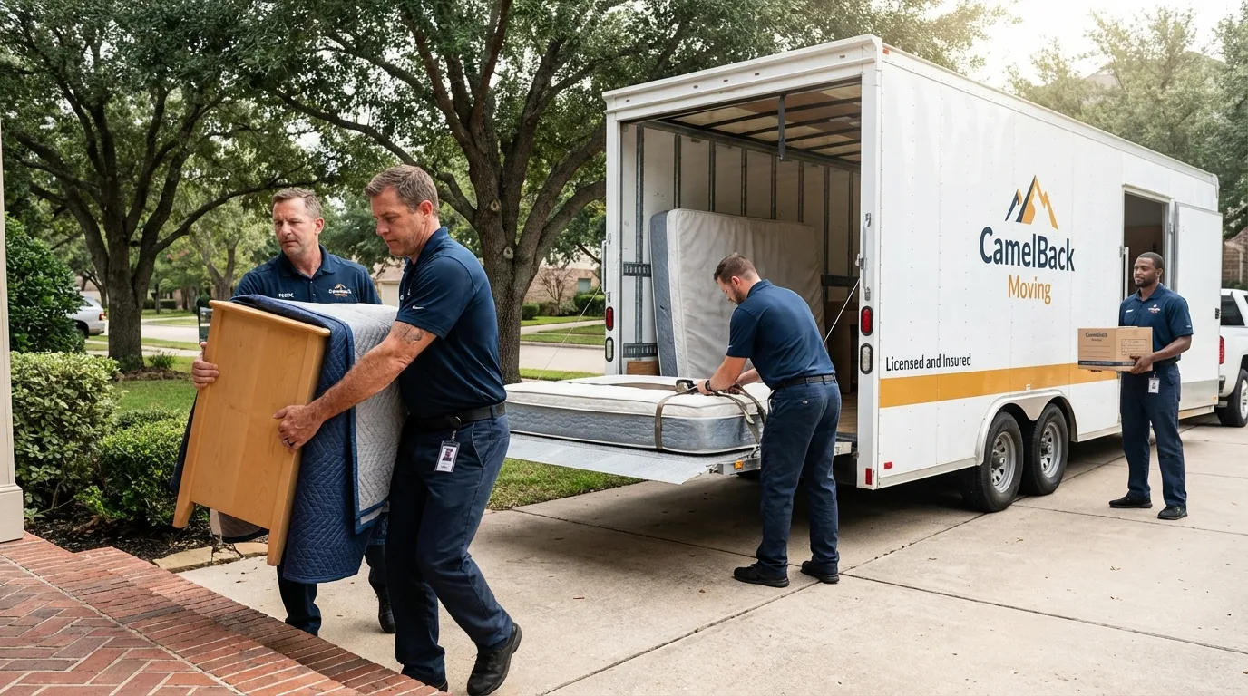 Crew loading residential truck for cross-state move from Quincy, WA