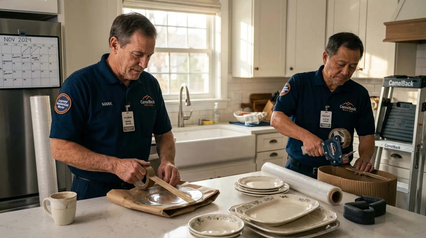 Professional crew packing kitchen dishware in Quincy, WA