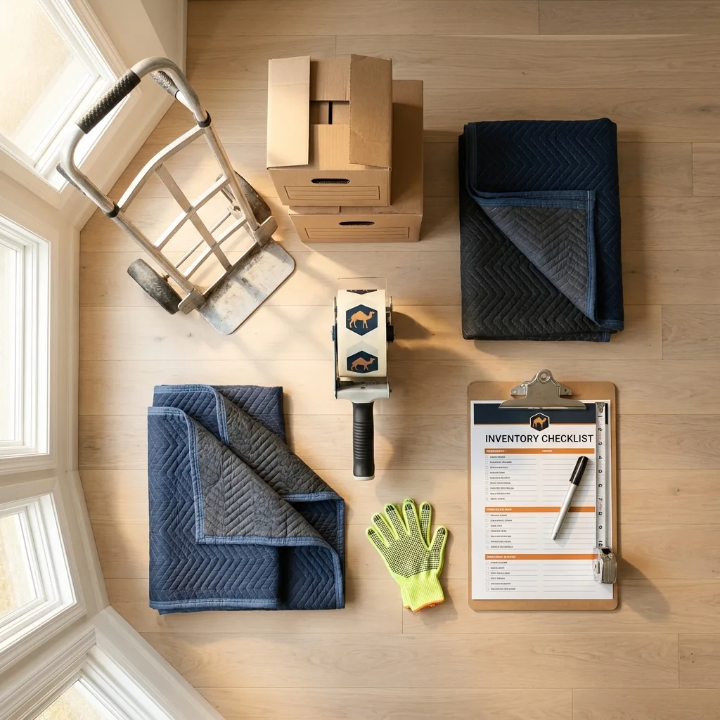 Professional moving supplies and packing materials layout for Quincy residential relocations